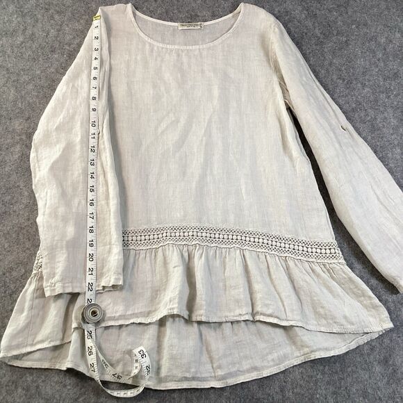 Terzo 100% Linen Roll Tab Sleeve Made In Italy Cotton Top Size M - Picture 8 of 13